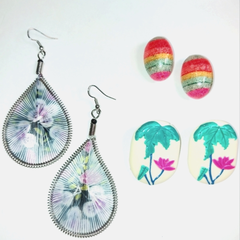 4 for $25- Vintage Pop Art Earrings- Set of 3